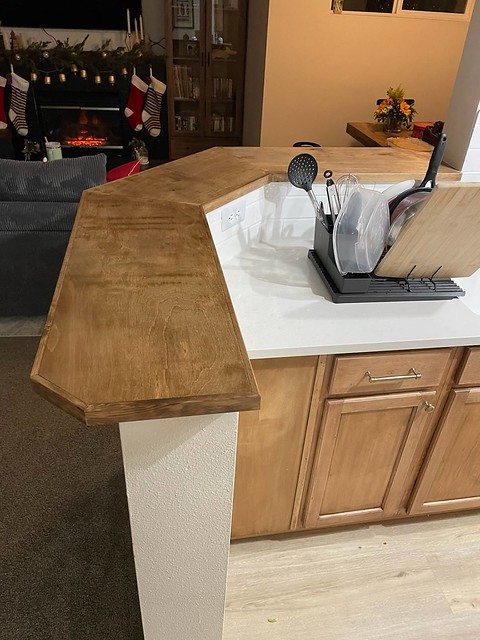 sanded, stained and finished bar top