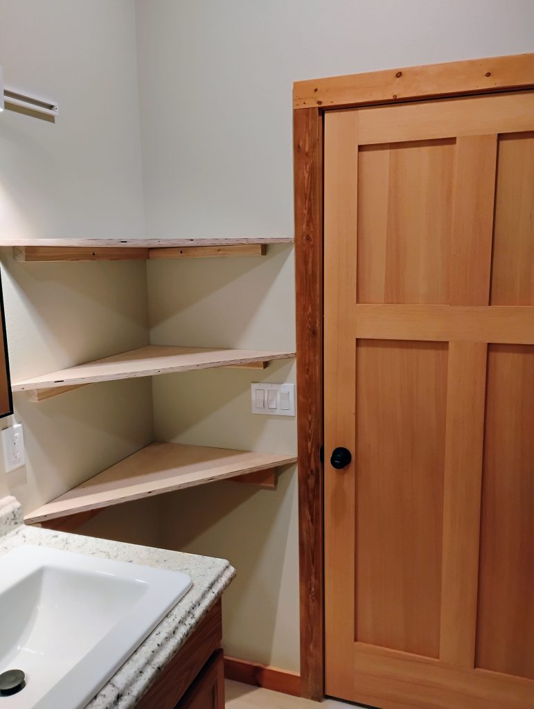 Custom Shelves and door casing stained