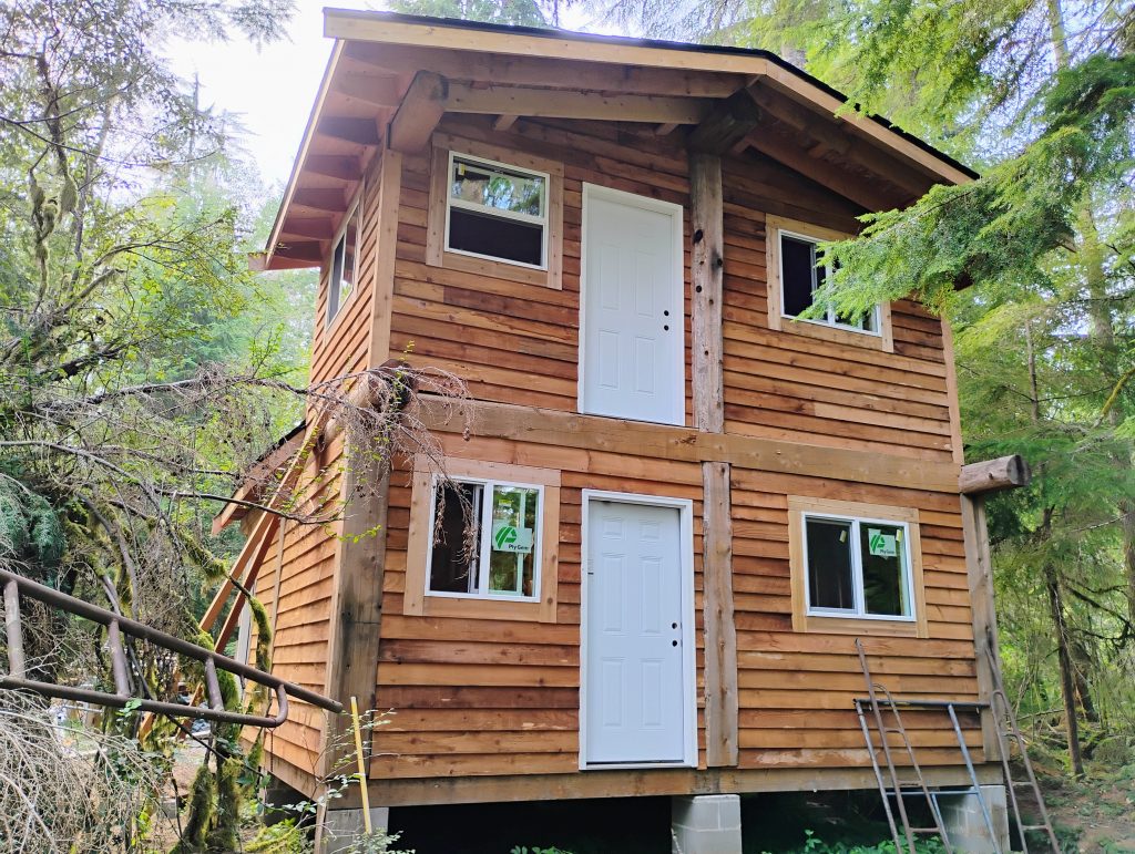 Doors and windows installed in a cabin